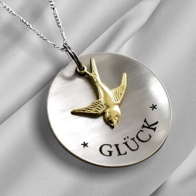 Lucky Charm Golden Swallow Engraved Necklace - 925 Sterling Silver Statement Engraved Necklace - K925-113