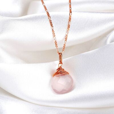 Rose Quartz Drop Necklace 925 Sterling Rose Gold Plated Pink Gemstone Aura Necklace K925-71