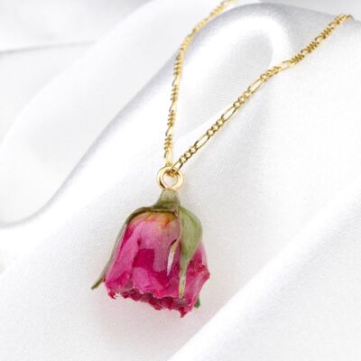 Ciondolo in vera rosa - Collana placcata in oro 925 - K925-14