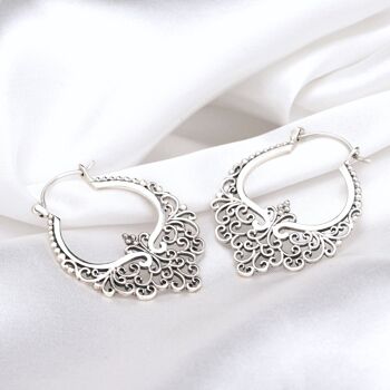 Boucles d'oreilles créoles pointues en argent Good Karma - Boucles d'oreilles de style bohème en argent sterling 925 OHR925-11 1