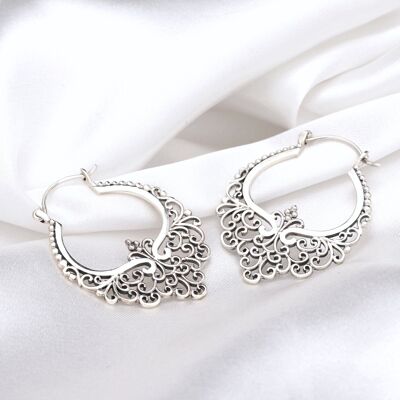 Good Karma Silver Pointed Hoop Earrings - 925 Sterling Boheme Style Earrings OHR925-11