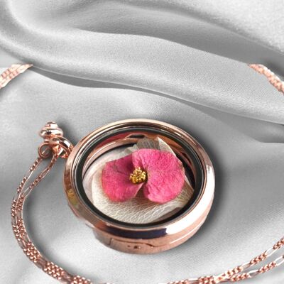 Collana con medaglione in vetro con foglia di ortensia di Cristo Thorn - Collana floreale placcata in oro rosa 925 - PR083