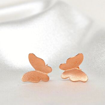 Boucles d'oreilles mini papillons - Boucles d'oreilles minimalistes en plaqué or rose 925 - OHR925-46 1