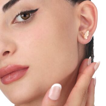 Boucles d'oreilles mini papillons - Boucles d'oreilles minimalistes en plaqué or rose 925 - OHR925-46 2