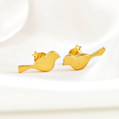 Coppia di mini orecchini a bottone con uccellini - placcati in oro 925 - OHR925-137