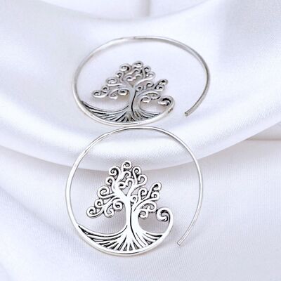 Tree of Life Spiral Earrings - 925 Sterling Silver - Tree of Life Earrings OHR925-79