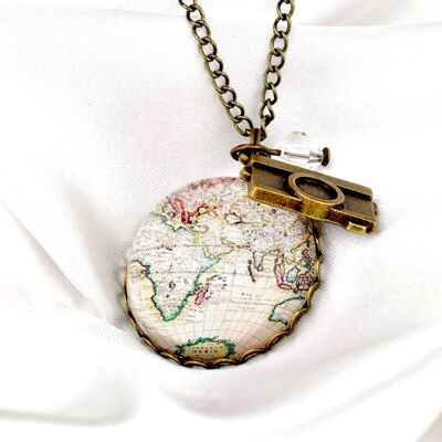 Collana con ciondolo globo mappamondo in stile vintage - Gioielli Globetrotter - VIK-08