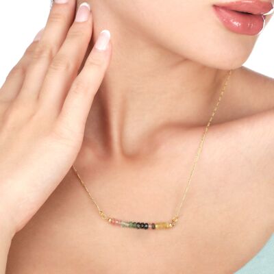 Tourmaline Gemstone Bar Necklace - 925 Sterling Gold Plated - K925-85