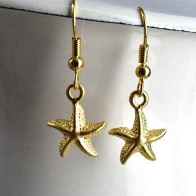 Pendientes de oro de estrella de mar - Pendientes de gota de océano marítimo elegante chapado en oro - VINOHR-82