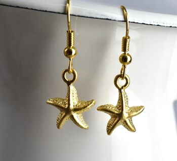 Boucles d'oreilles en or étoile de mer - Boucles d'oreilles élégantes plaquées or Maritime Ocean Drop - VINOHR-82 1
