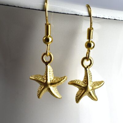 Starfish Gold Earrings - Gold Plated Elegant Maritime Ocean Drop Earrings - VINOHR-82
