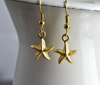 Boucles d'oreilles en or étoile de mer - Boucles d'oreilles élégantes plaquées or Maritime Ocean Drop - VINOHR-82 4