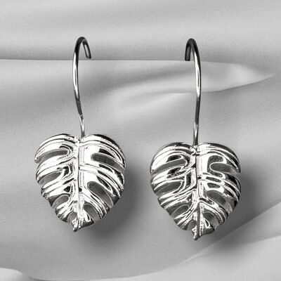 Monstera Leaf Drop Earrings - 925 Sterling Silver Exotic Leaves Earrings - OHR925-115