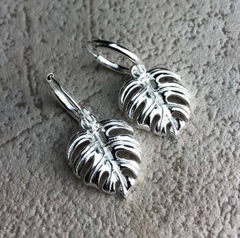 Boucles d'oreilles Monstera Leaf Drop - Boucles d'oreilles feuilles exotiques en argent sterling 925 - OHR925-115 4