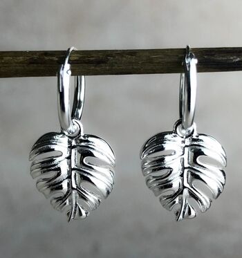 Boucles d'oreilles Monstera Leaf Drop - Boucles d'oreilles feuilles exotiques en argent sterling 925 - OHR925-115 2