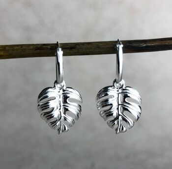 Boucles d'oreilles Monstera Leaf Drop - Boucles d'oreilles feuilles exotiques en argent sterling 925 - OHR925-115 3