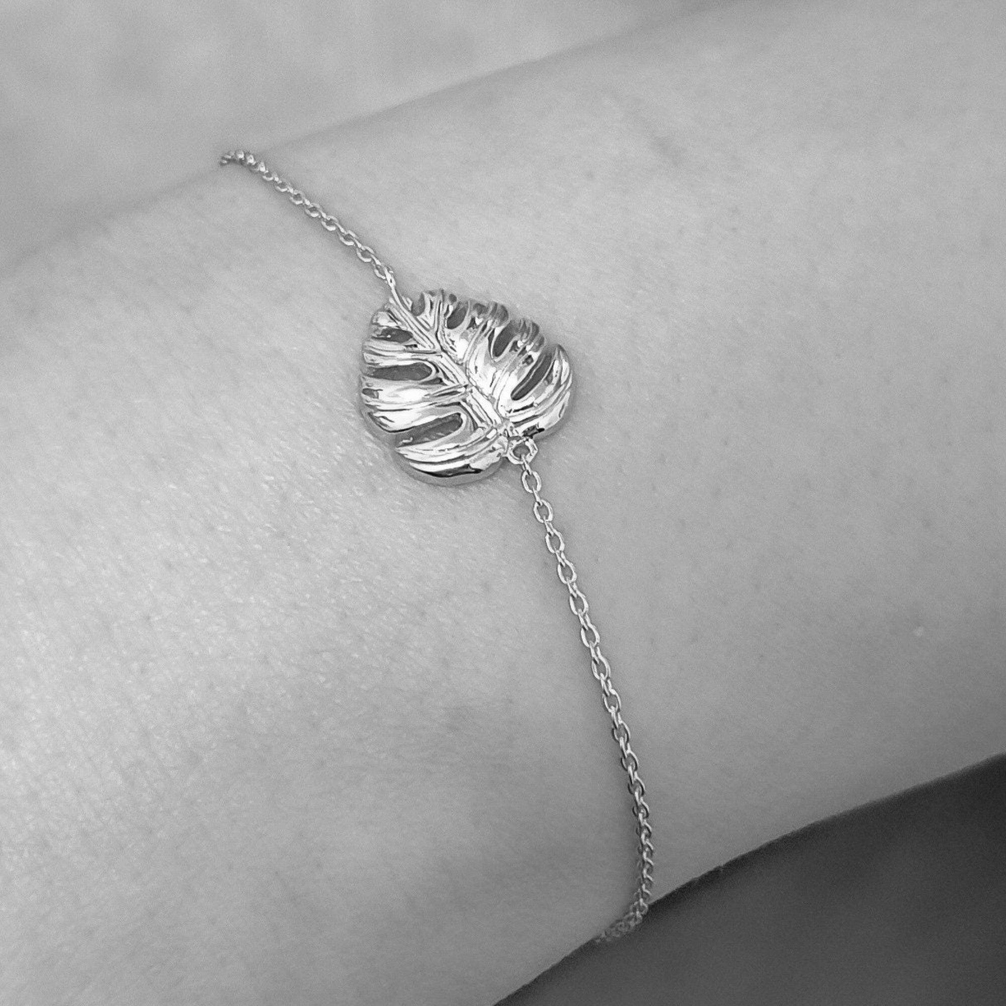 Monstera Leaf Bracelet - 925 Sterling Silver Exotic Plant Jewelry - ARM925-34