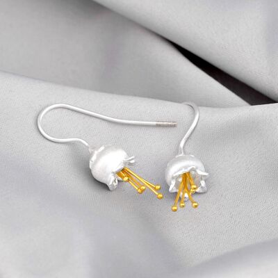 Bluebell Earrings - 925 Sterling Silver - Lily of the Valley Botanical Flower Jewelry - OHR925-49