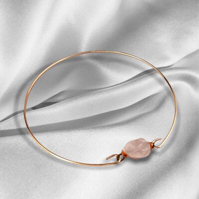 Rosenquarz Armreif - Rosegold Vergoldeter Minimalistischer Edelstein Schmuck - RETARM-51