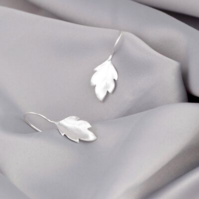 Leaves Nature Silver Earrings - 925 Sterling Matte Leaf Jewelry - OHR925-30