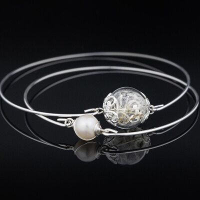 Bangles in a double pack Real dandelions and freshwater pearls - RETARM-10