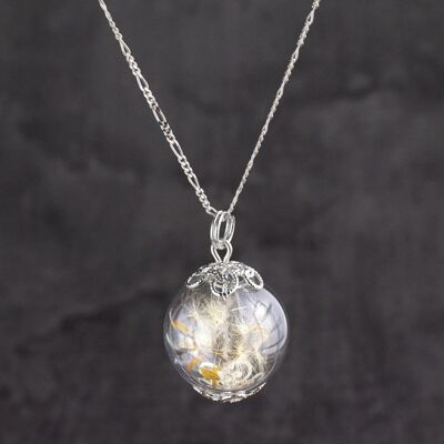 Dandelion Seed Pendant Necklace - 925 Sterling Silver Dried Flowers Botany Chain - K925-15