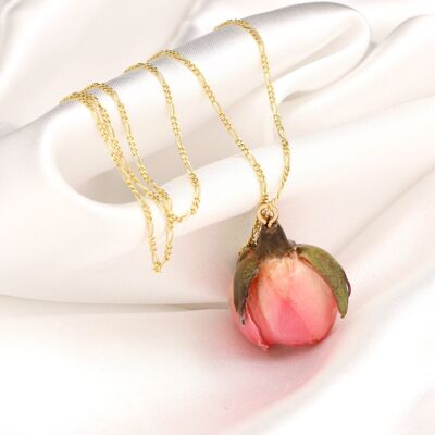 Collar de rosa real - Cadena chapada en oro de ley 925 con resina fundida - K925-58