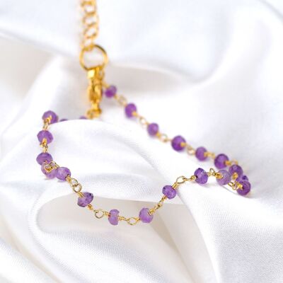 Amethyst Rondelle Bracelet - Gold Plated Minimalist Gemstone Jewelry - RETARM-40