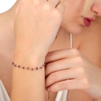 Bracelet Amethyst Rondelle - Bijoux en pierres précieuses minimalistes plaquées or - RETARM-40 8