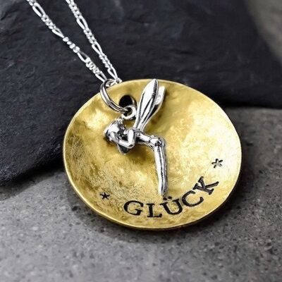 Lucky Engraved Necklace with Fairy Pendant - 925 Sterling Silver Lucky Charm Engraved Necklace - K925-91