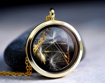 Collier de médaillon en verre de graine de pissenlit - Bijoux botaniques de terrarium plaqué or - VIK-127 4