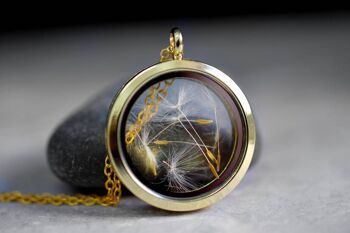 Collier de médaillon en verre de graine de pissenlit - Bijoux botaniques de terrarium plaqué or - VIK-127 5