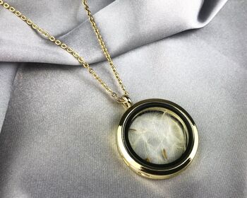 Collier de médaillon en verre de graine de pissenlit - Bijoux botaniques de terrarium plaqué or - VIK-127 2