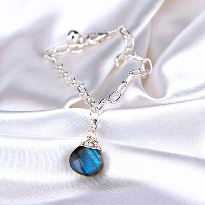 Bracelet en pierres précieuses Labradorite - Argent sterling 925 - Bijoux minimalistes - ARM925-10