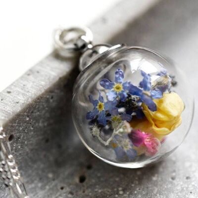 Collier de fleurs sauvages - Fleurs colorées Forget-Me-Not Jasmine Chaîne en argent sterling 925 - K925-116