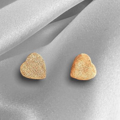 Heart Mini Stud Earrings - 925 Sterling Rose Gold Matte Gold Plated Small Heart Studs - OHR925-136