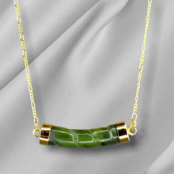 Chaîne en or barre de jade - Collier oriental en cristal vert plaqué or 925 avec pierres précieuses vertes - K925-93 8