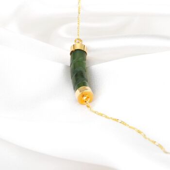 Chaîne en or barre de jade - Collier oriental en cristal vert plaqué or 925 avec pierres précieuses vertes - K925-93 5