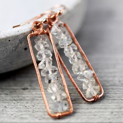 Pendientes Herkimer Diamond Rondelle - Pendientes de piedras preciosas chapadas en oro rosa de ley 925 - OHR925-47