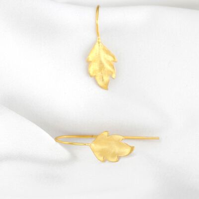 Autumn Leaves Earrings Gold - 925 Sterling Matte Gold Plated Jewelry - OHR925-34