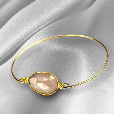 Brazalete de cuarzo rosa - Joyas de piedras preciosas chapadas en oro RETARM-26