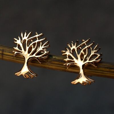 Mini Clous d'Oreilles Arbre de Vie - Plaqué Or Rose 925 - OHR925-135