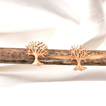 Mini Clous d'Oreilles Arbre de Vie - Plaqué Or Rose 925 - OHR925-135 4
