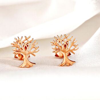 Mini Clous d'Oreilles Arbre de Vie - Plaqué Or Rose 925 - OHR925-135 6