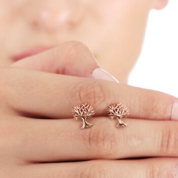 Mini Clous d'Oreilles Arbre de Vie - Plaqué Or Rose 925 - OHR925-135 7