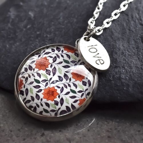 Fliesen Glas Anhänger - VersilberteBlumen Ornament Kette - Minimalistische Geschenkidee - VIK-35