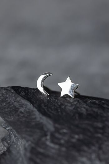 Boucles d'oreilles Moon Star Mini Stud - Boucles d'oreilles objets célestes minimalistes en argent sterling 925 - OHR925-61 4