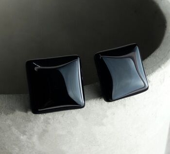 Boucles d'oreilles Onyx Square Stud - Boucles d'oreilles minimalistes en argent sterling 925 - OHR925-69 3