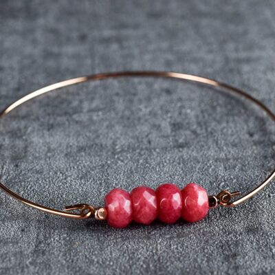 Jade Rondelle Bangle - Rose Gold Plated Pomegranate Red Gemstone Jewelry - RETARM-47