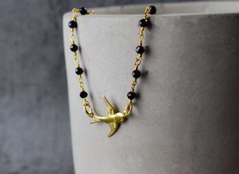 Collier de pierres précieuses d'onyx - Bijoux inspirés de la nature d'hirondelle d'or - VIK-04 - Chaîne courte 50cm 9